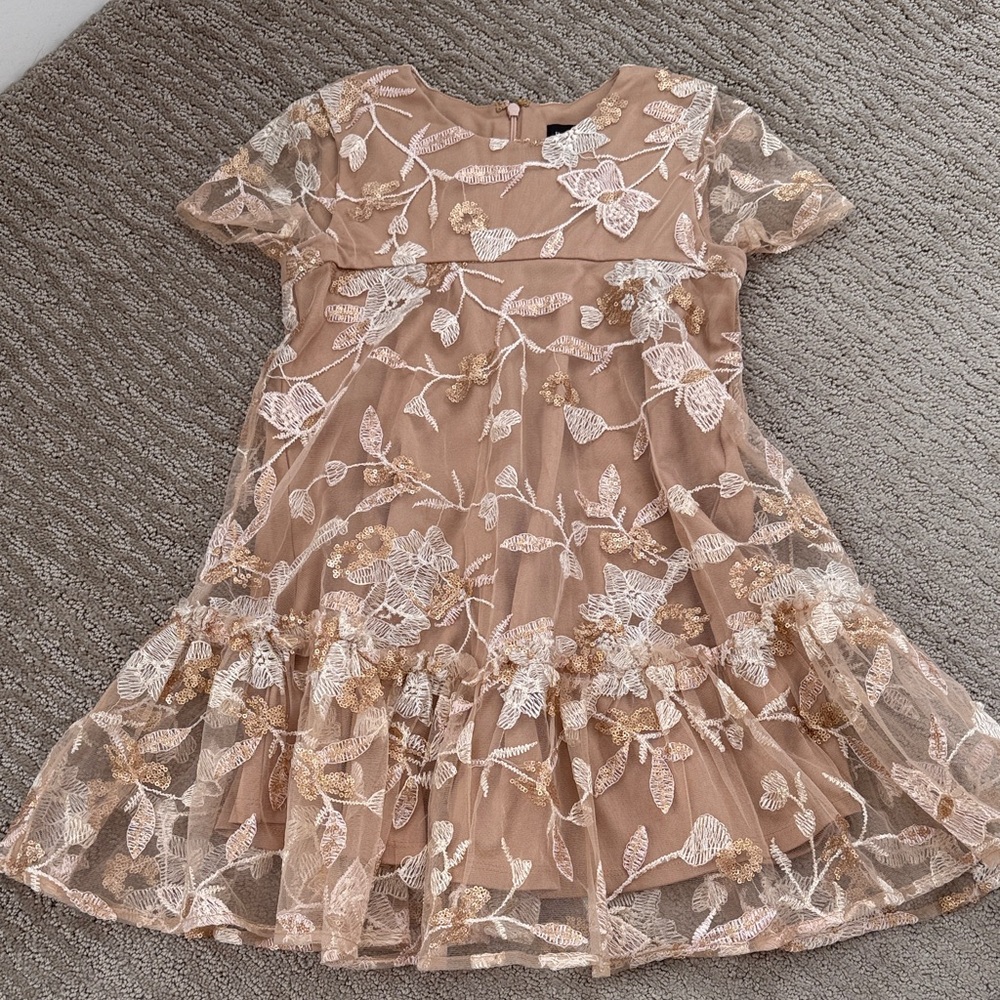 Bardot Kids Dress with Floral Embroidery Brown and Cream Girls Easter Holiday